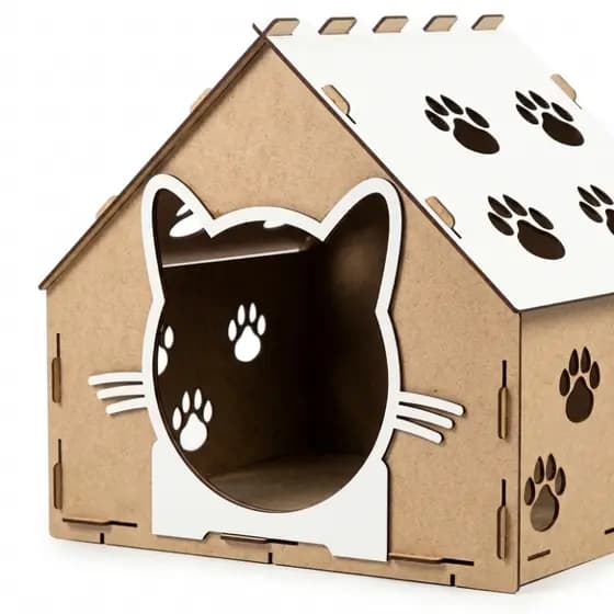 Casinha de Gato MDF com Telhado Toca Decorativa Arranhador de Carpete Pet House Desmontavel