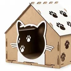 Casinha de Gato MDF com Telhado Toca Decorativa Arranhador de Carpete Pet House Desmontavel