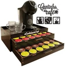 Porta Cápsulas Dolce Gusto Três Corações Gaveta MDF Bandeja Cantinho Do Café Luxo 24/48 Cápsulas