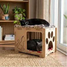 Casa para Gato MDF Casinha Toca Gatil Decorativa Fácil Montar Desenho Vazado Presente Pet