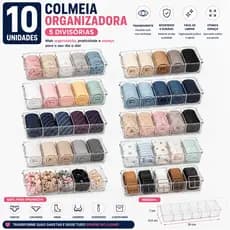 Organizador de Gaveta Kit com 10 Un Transparente com 5 Divisórias | Colmeia Multiuso para Roupas