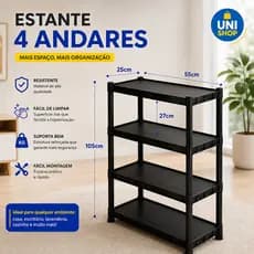 Estante com 4 Prateleiras Modular Multiuso Organizadora Plástico Reforçado - Escolha a sua