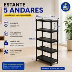 Estante com 5 Prateleiras Modular Multiuso Organizadora Plástico Reforçado - Escolha a sua