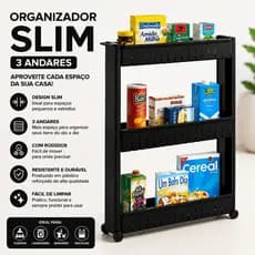 Armário Carrinho Multiuso PRETO Com Rodinhas Organizador de Cozinha e Lavanderia