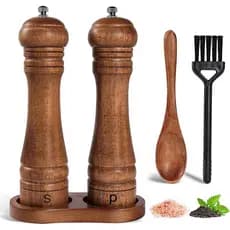 DEBETOOL Conjunto de Moedores de Sal e Pimenta de Madeira com Suporte - Moedor de Sal e Pimenta de Madeira de Carvalho d