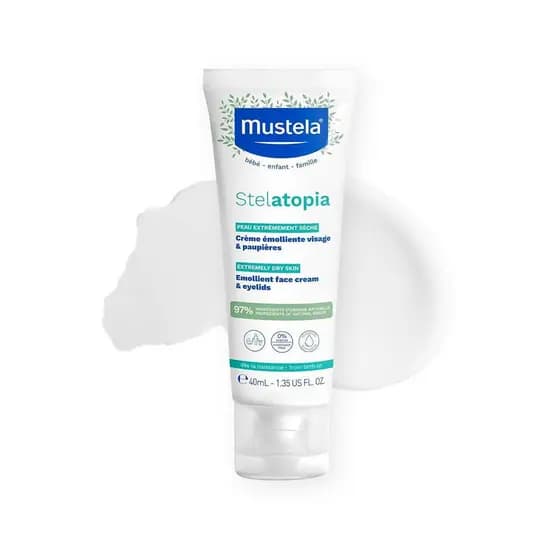 Mustela Stelatopia Hidratante Emoliente para Rosto de Bebê com Óleo de Abacate e Girassol - Sem Fragrância - 1.35 Fl Oz