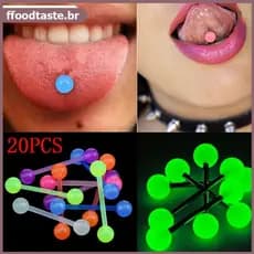 FFOOD 20 Pçs/Set Bola Luminosa Flexível Barbell Stud Língua Anel Barras Piercing Corporal