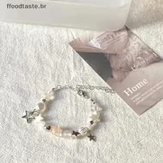 Pulseira De Casal Com Contas De Estrela De Cinco Pontas FFOOD Chique Para Homens E Mulheres , Presente Ajustável