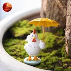 Estatueta De Galo De Areddy Com Guarda-Chuva , Estátua Decorativa Ao Ar Livre , Coleção De Jardim De Fadas Em Miniatura