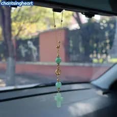 CHANT 1 Pçs Cruz Espelho Retrovisor Decoração Corrente De Ouro Pedra Natural Pingente Do Carro Suprimentos Interiores Or