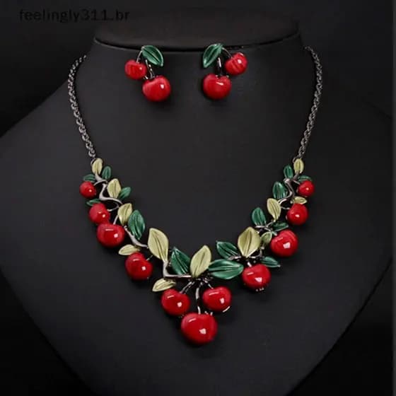 FEELI 1 Conjunto De Colar De Cereja Vermelha Chocker Brincos Capina Decoração De Festas