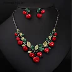 FEELI 1 Conjunto De Colar De Cereja Vermelha Chocker Brincos Capina Decoração De Festas