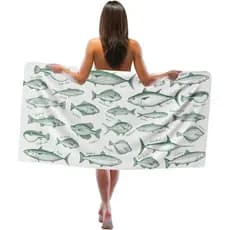 Toalha de Praia com Estampa de Peixe, Toalhas de Praia Boho com Tema de Pesca, Presentes para Homens, Mulheres e Adultos