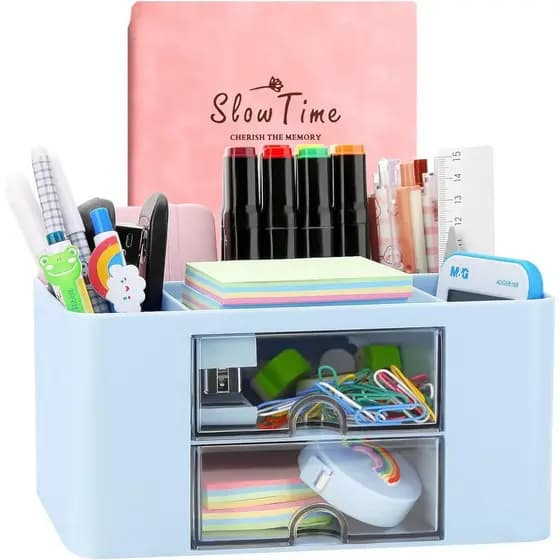Organizador de Mesa Criativo e Simples, 7 Compartimentos, Organizador de Mesa de Plástico com Gaveta, Organizador de Mes