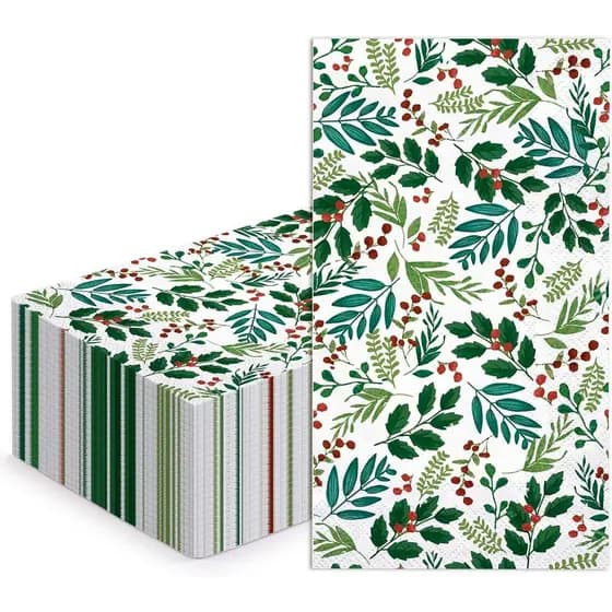 WRAPAHOLIC 50 Unidades de Guardanapos de Papel de Natal - Toalhas de Mão Descartáveis de 3 Camadas com Estampa de Azevin