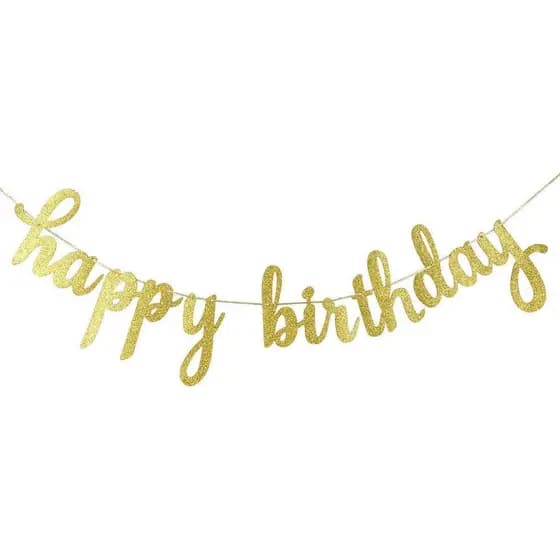 Faixa de Aniversário Dourada com Glitter, Placa de Aniversário Dourada, Guirlanda de Aniversário para Decorações de Fest