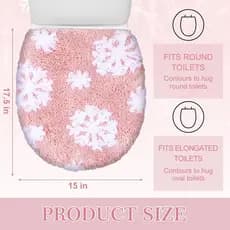 Capa de Assento Sanitário Rosa com Floco de Neve, Capa de Assento Sanitário de Inverno com Suporte de Borracha Ajustável