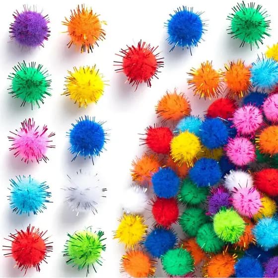DC,CLISENCE 200 Peças de Pompons com Glitter, Pompons Macios para Artesanato, Pompons Brilhantes e Fofos para Artesanato