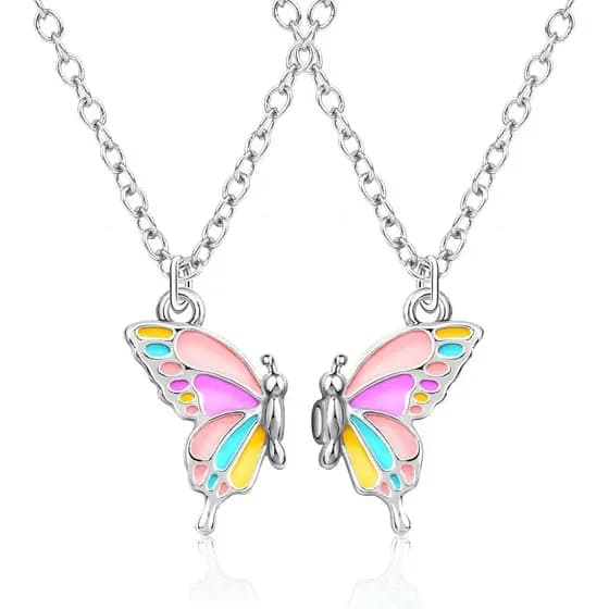 Colar de Amizade MJartoria BFF para 2 Pessoas - Colar de Borboleta Colorida com Pingente 'Melhor Amiga Para Sempre' - Co