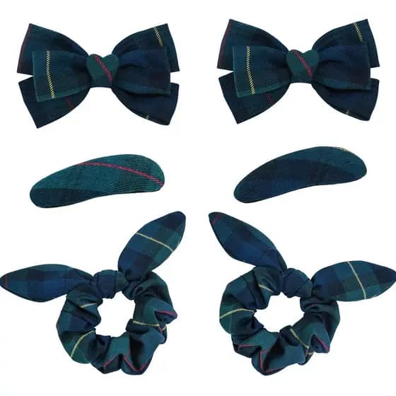 Conjunto de 6 Acessórios de Cabelo Uniformes para Meninas, 2 Laços de Volta às Aulas, 2 Elásticos de Cabelo com Orelhas 