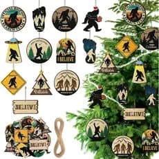 36 Pcs Bigfoot Sasquatch Ornament Gifts for Christmas Tree Hanging Double-Sided Printing Wooden Funny Bigfoot Supernatur