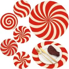 Qilery 60 Peças de Sousplats Descartáveis de Natal para Doces, 12 Polegadas, Sousplats Redondos de Papel Vermelho e Bran