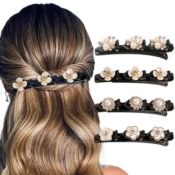 4 Peças de Presilhas de Cabelo Trançadas com Pedras de Cristal Brilhantes para Mulheres, Presilhas de Cabelo com Strass,