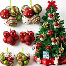 6 Conjuntos de 54 Peças de Enfeites de Bolas de Natal para Árvore, Pré-Amarrados, de Plástico, Decorações de Árvore de N