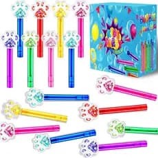 24 Varinhas de Bolhas com Estampa de Patinhas Brilhantes para Crianças, Azul, Tema Cachorro, Lembrancinhas de Festa, Sup