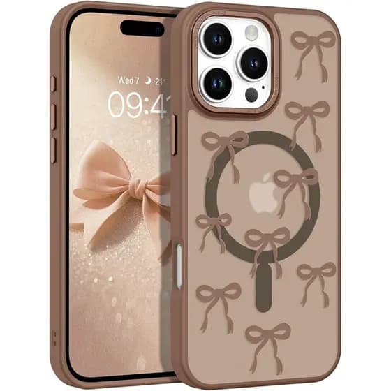 Capa BENTOBEN para iPhone 16 Pro 2024 com Padrão de Laços de Fita Fofos, [Compatível com MagSafe] Capa Protetora Translú
