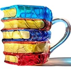Caneca de Café Artesanal em Vidro com Design de Pilha de Livros, Colorida, 7oz, Presente Literário Único para Leitores (