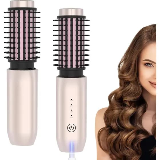 Modelador de Cabelo Sem Fio Recarregável, Escova Modeladora Portátil para Viagem, Escova Alisadora 3 em 1, Varinha Model