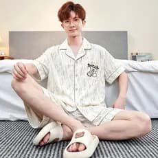 2026 Pijama Masculino Juventude Nuvem Algodão Manga Curta Masculino Estilo Fino Conjunto de Homewear para Meninos