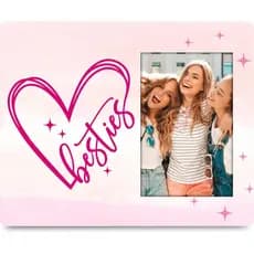 Porta-retratos Besties 4x6 – Porta-retratos de Amizade BFF Rosa – Suporte de Mesa ou para Pendurar na Parede (Ganchos e