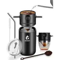 Máquina de Café Portátil com Filtro e Caneca para Preparo Manual, Garrafa de Café com Bico para Servir, Inclui Canudo, E