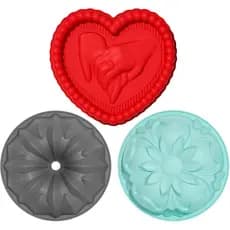 Conjunto de 3 Formas de Silicone Antiaderentes para Bolo, Forma de Silicone para Bolo Bundt de Dia dos Namorados, Assade