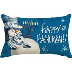 Capa de Almofada Decorativa AVOIN colorlife Happy Hanukkah Boneco de Neve Menorá, 12 x 20 Polegadas, Capa de Almofada Es