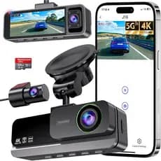 Câmera Veicular 5G WiFi de 3 Canais, 4K+2.5K+2.5K, Câmera Frontal e Traseira com Cartão de 64GB, Tela IPS de 3.39", Sens