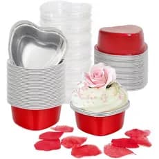 Formas de Bolo em Forma de Coração para Assar com Pétalas Vermelhas, BLVRYVIO 48 Conjuntos de Formas de Cupcake de Alumí