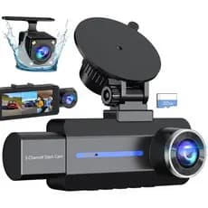Câmera Veicular Frontal e Traseira, Câmera Tripla para Carro 2.5K+1440P com Cartão de 32GB, Câmera Veicular de 3 Canais
