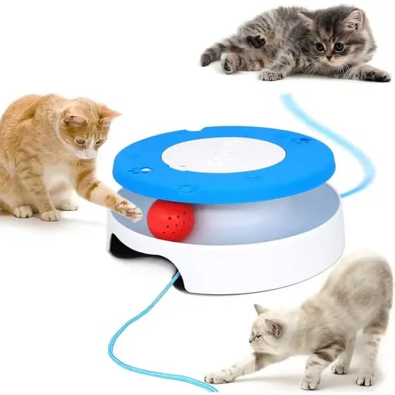 LASOCUHOO Brinquedo Automático para Gatos 2 em 1 com Pista e Corda de Salto – Brinquedo Elétrico Interativo com Bolas Ro