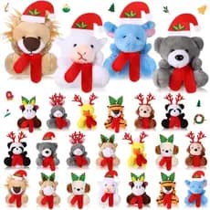Jenaai 24 Pcs Mini Christmas Stuffed Animals Bulk Small Christmas Tree Decor Animals Hanging Santa Elk Keychain Doll for