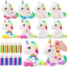 10Pcs Unicorn Party Favor Bulk Toys Mini Plush Unicorn Stuffed Animals with Coloured Pens Small Rainbow Unicorn Keychain