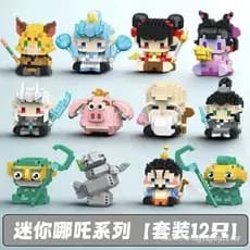 Compatível com blocos Lego, ornamentos de mesa em estilo chinês com Nezha e Ao Bing, brinquedo educativo de montagem.