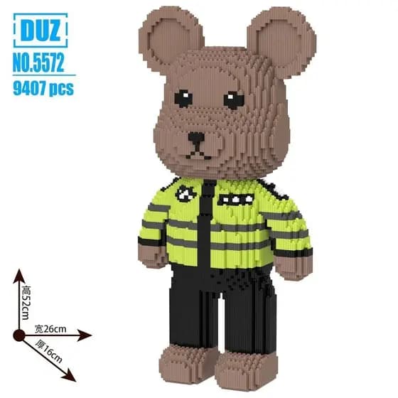 Blocos de montar de urso policial de 52cm, série de partículas pequenas, quebra-cabeça 3D, decoração, presente