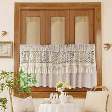 Cortinas de Crochê Boho Transparentes para Janela, Cortinas Vintage de Macramê com Franjas para Sala de Jantar, Sala de