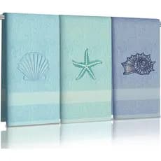 Conjunto de 3 Toalhas de Mão Costeiras Decorativas para Banheiro, Toalhas de Praia Bordadas, 100% Algodão, Toalhas Macia