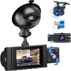 Câmera Veicular de 3 Canais (Frente, Traseira e Interna) com Cartão SD de 64GB, Câmera de Painel para Carros 1080P+720P+
