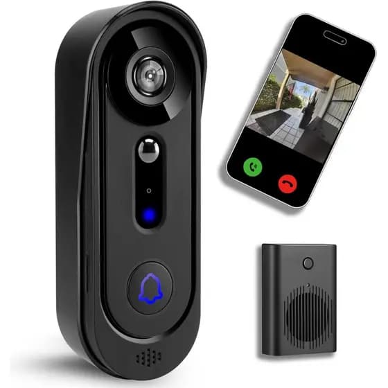 Campainha de Vídeo Sem Fio, Câmera de Campainha com Sinal Sonoro, Armazenamento em Nuvem, Visão Noturna, Detecção de Mov