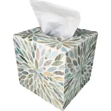 i-lan Caixa de Lenços em Cubo de Madrepérola, Suporte Decorativo Quadrado para Lenços com Flor Azul e Concha de Pérola d